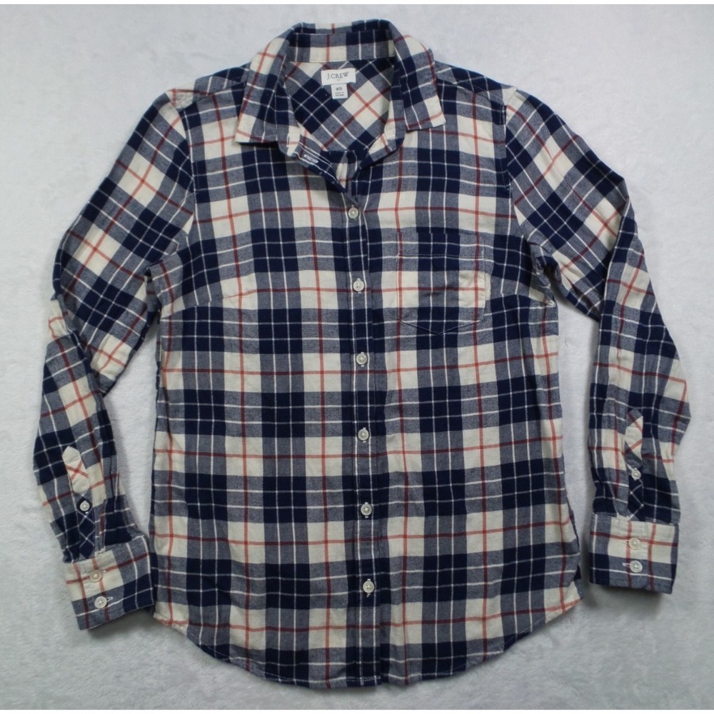 J Crew Top Womens Size XS Blue Plaid Button Up Shirt Long Sleeve Flannel Pocket